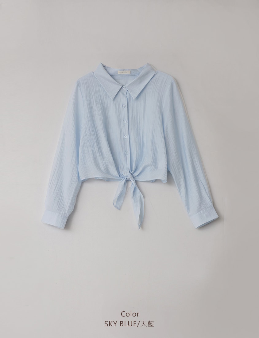 Tencel Silky Sheer Crinkle Tie-Front Plus Size Shirt