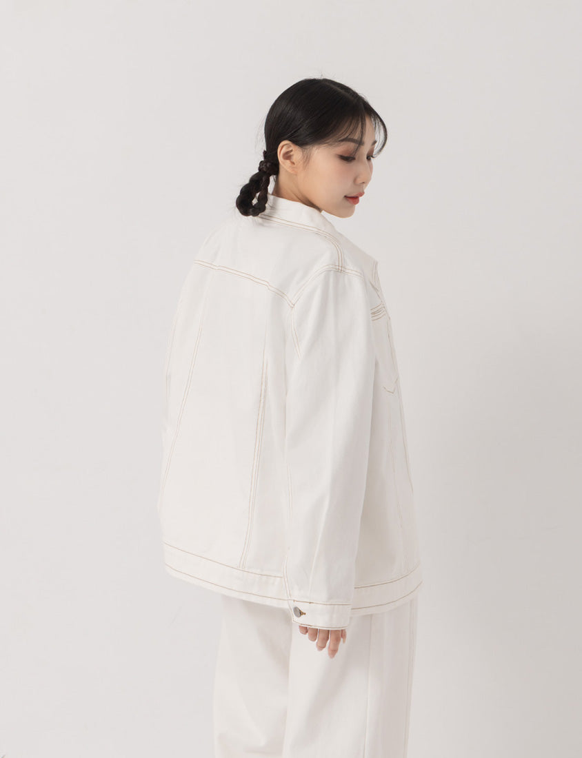 Relaxed Twill Colorblock Plus Size Topstitched Jacket (Unisex)