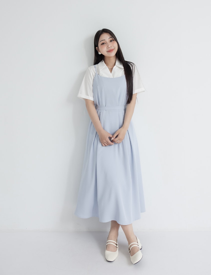 MISS. Silky Cool Refined Cami Strap Plus Size Maxi Dress (With Waist Belt)