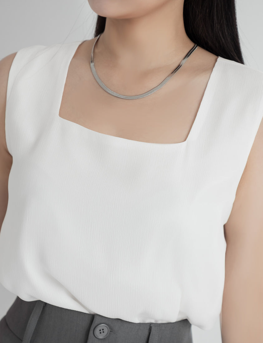 MISS. Textured Crinkle Chiffon Square Neck Plus Size Tank Top
