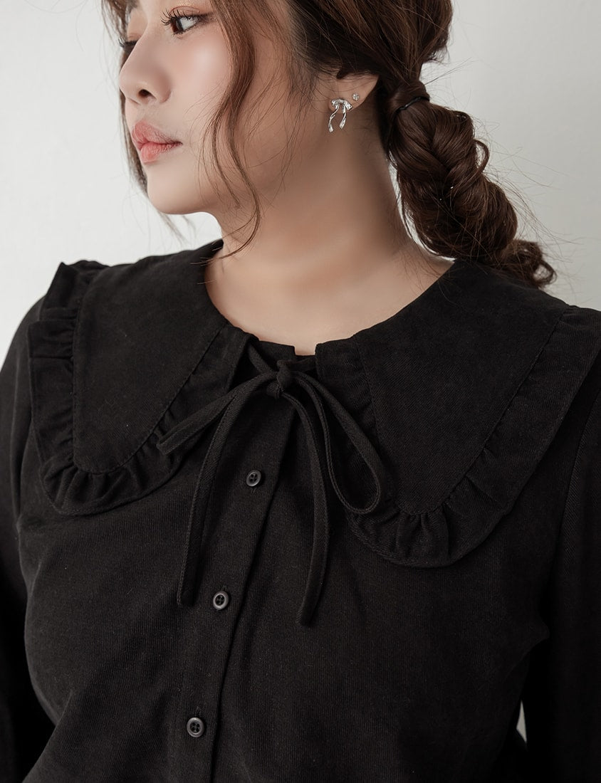 Classic Multi-Color Ruffle Tie Collar Plus Size Shirt