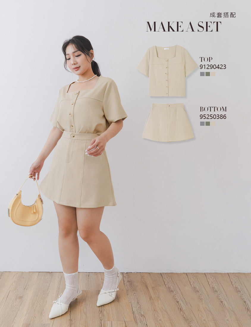 MISS. Korean Style Square Neck Twill Faux Button Top