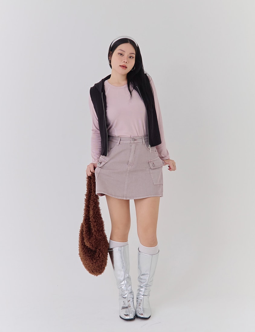 Round Neck Colorblock Topstitch Plus Size Slim Fit Top