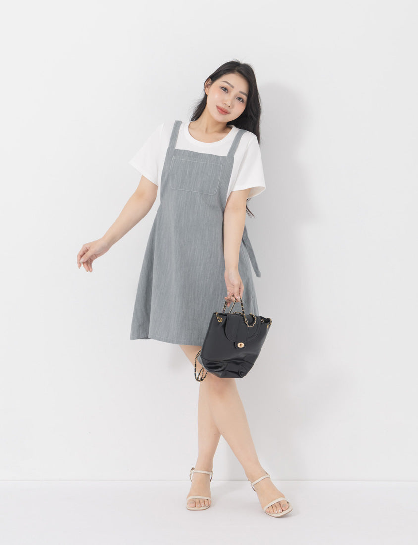Denim Faux Two Piece Cloud Cotton Plus Size Mini Dress