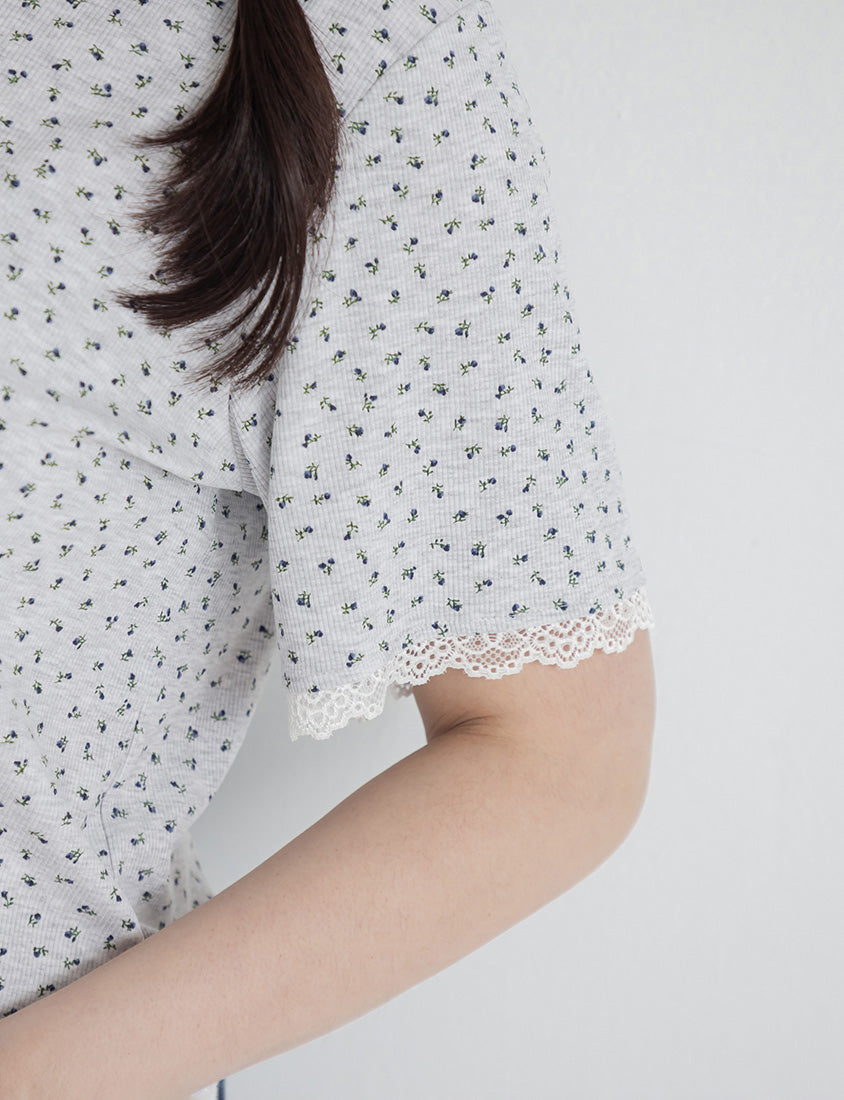 Cottage Lace Floral Ribbed Plus Size Tee