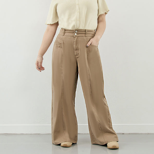 Apple-Shaped Friendly! Perfect Fit Twill Cotton Plus Size Wide Pants