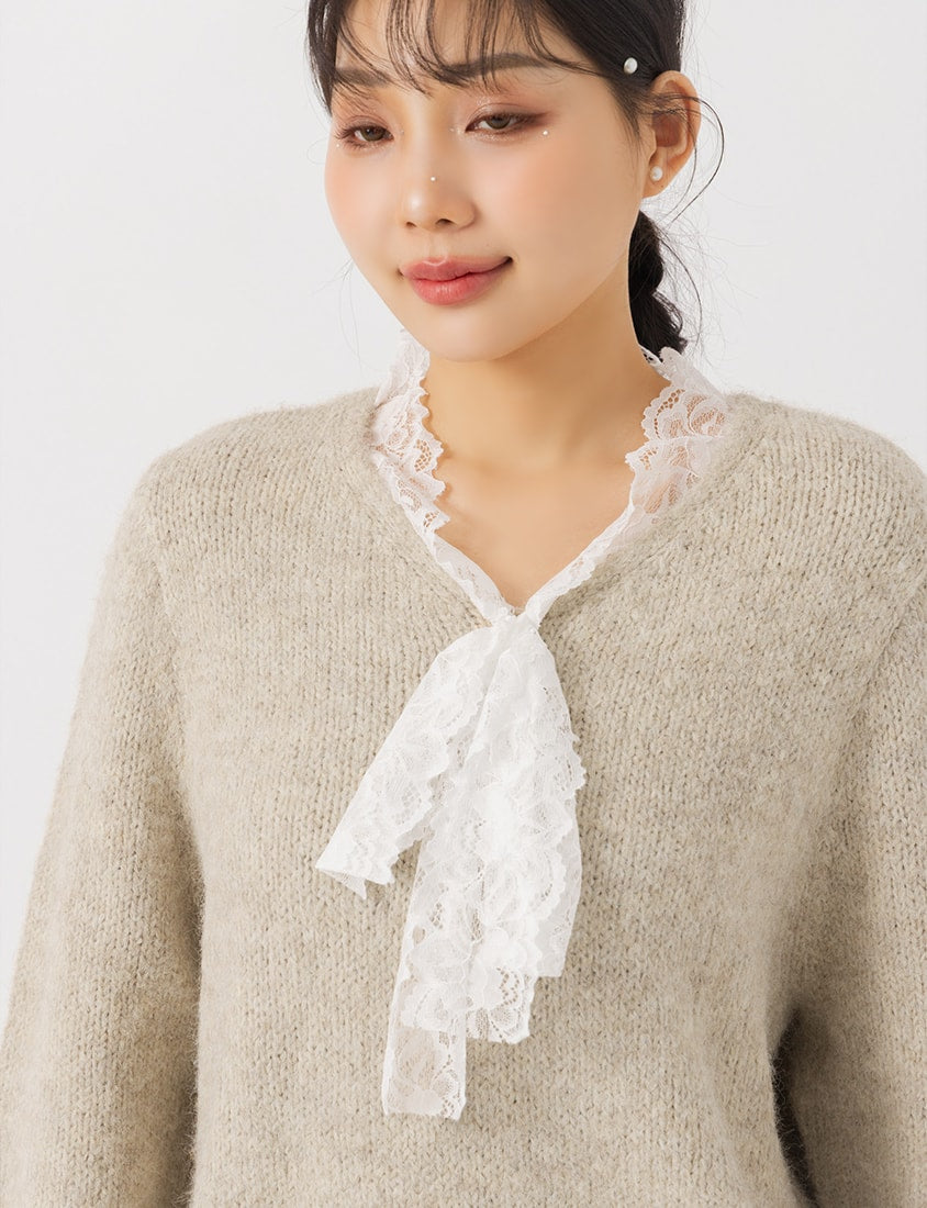 MISS. Lace Tie Longline Plus Size Knit Top