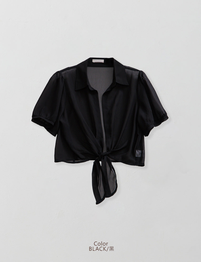 Sheer Tie-Front Collar Plus Size Cardigan