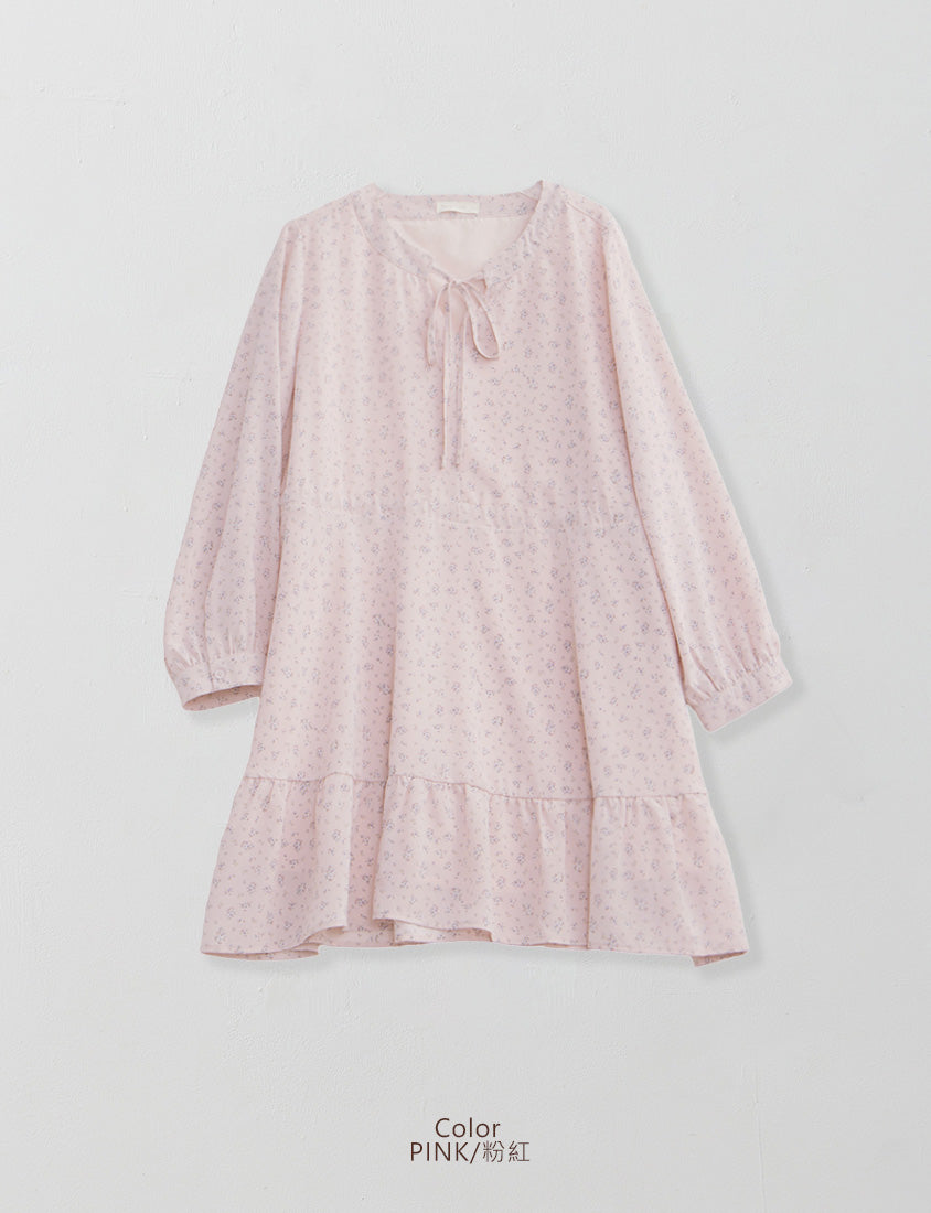 Early Spring Floral Tie-Front Long Sleeve Plus Size Mini Dress