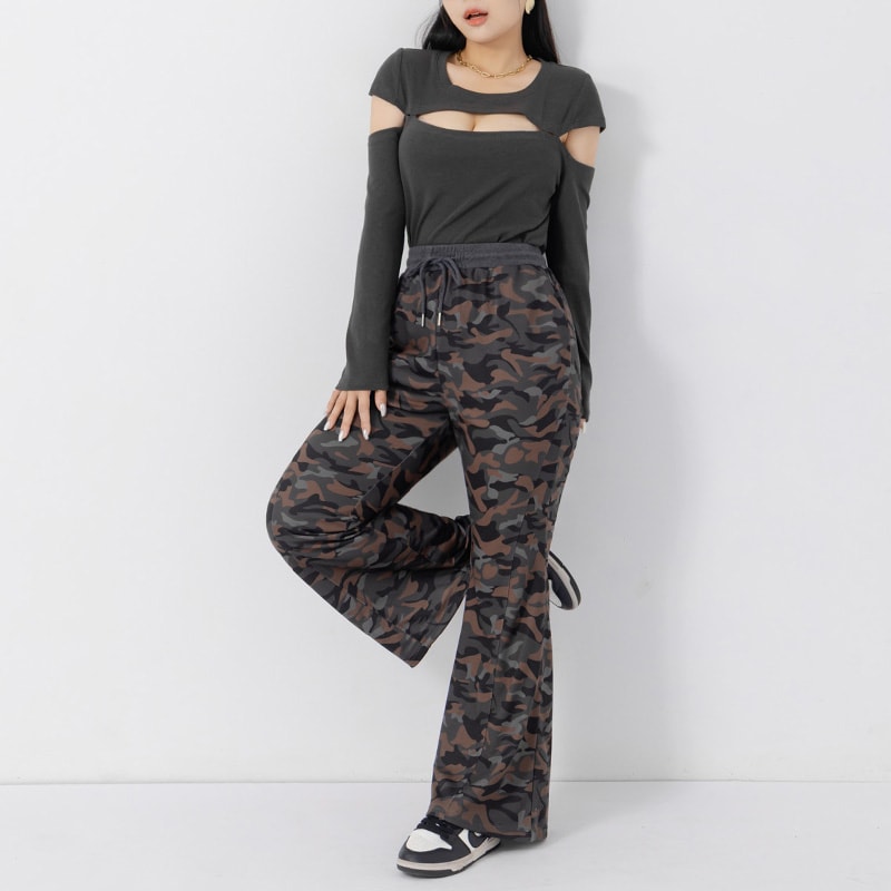 MUA! Cool Camo Drawstring Stitch Plus Size Flare Pants