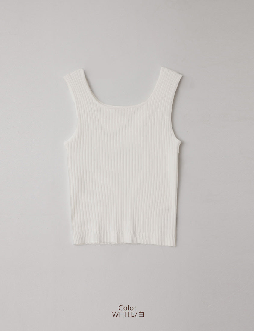Korean Style Ice Silk Ribbed U-Neck Plus Size Tank Top
