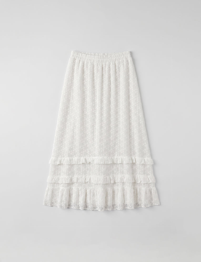 Romantic Floral Lace Tiered Plus Size Maxi Skirt