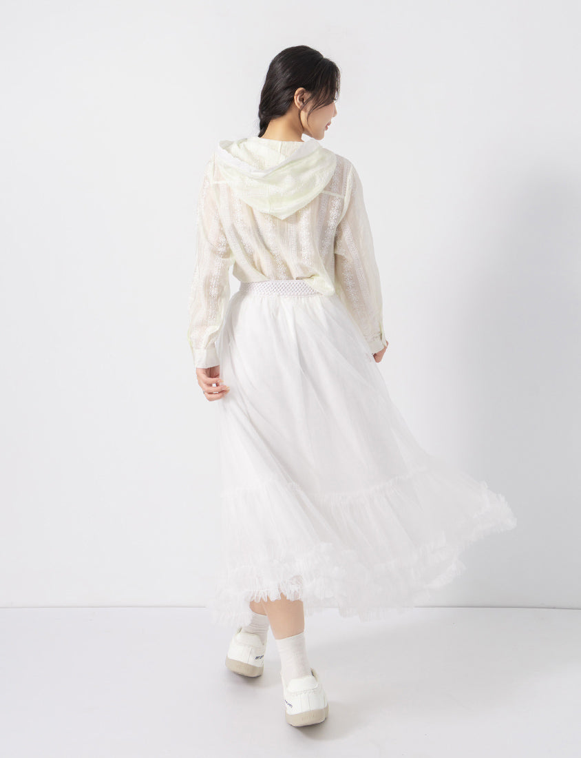 Japanese Style Semi-Sheer Lace Hooded Plus Size Jacket