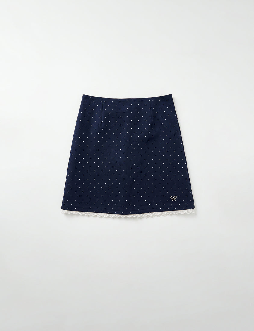 MISS. Lace Trim Polka Dot Tailored A-Line Suit Plus Size Mini Skirt