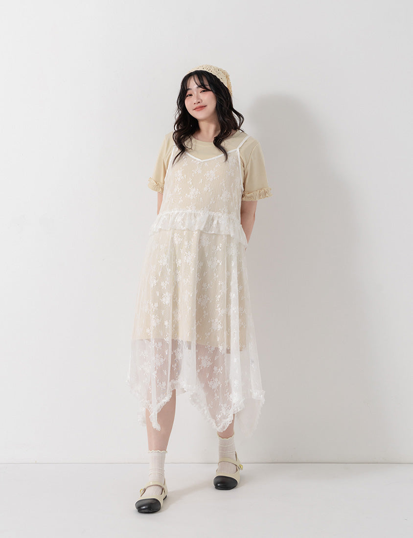 Japanese-Inspired Floral Lace Plus Size Two-Piece Dress Set