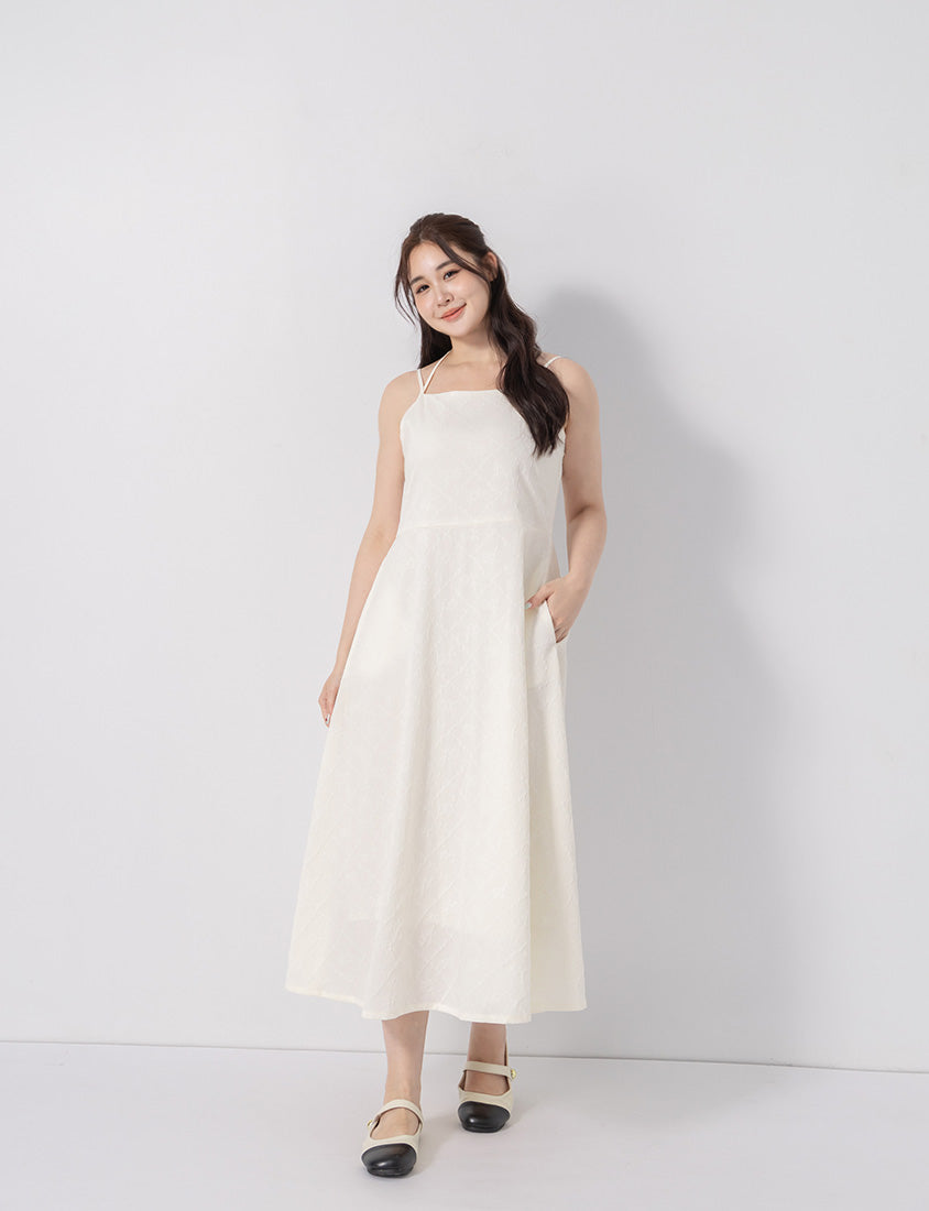 Elegant Jacquard Tie-Back Plus Size Maxi Dress
