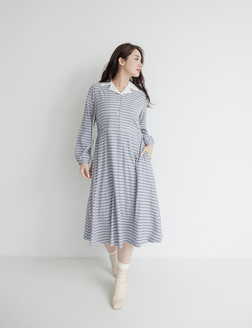 Contrast Cuban Collar Vintage Plaid Plus Size Maxi Dress