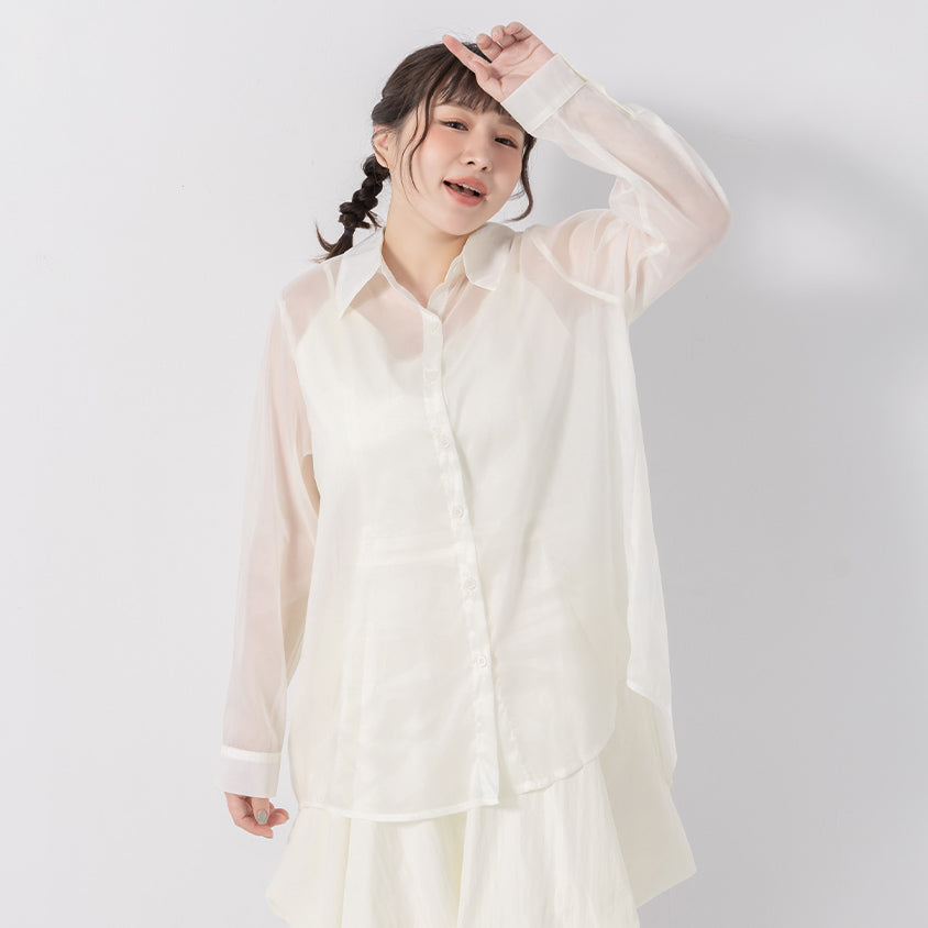 Subtle Sparkle Sheer Chiffon Back Slit Plus Size Shirt