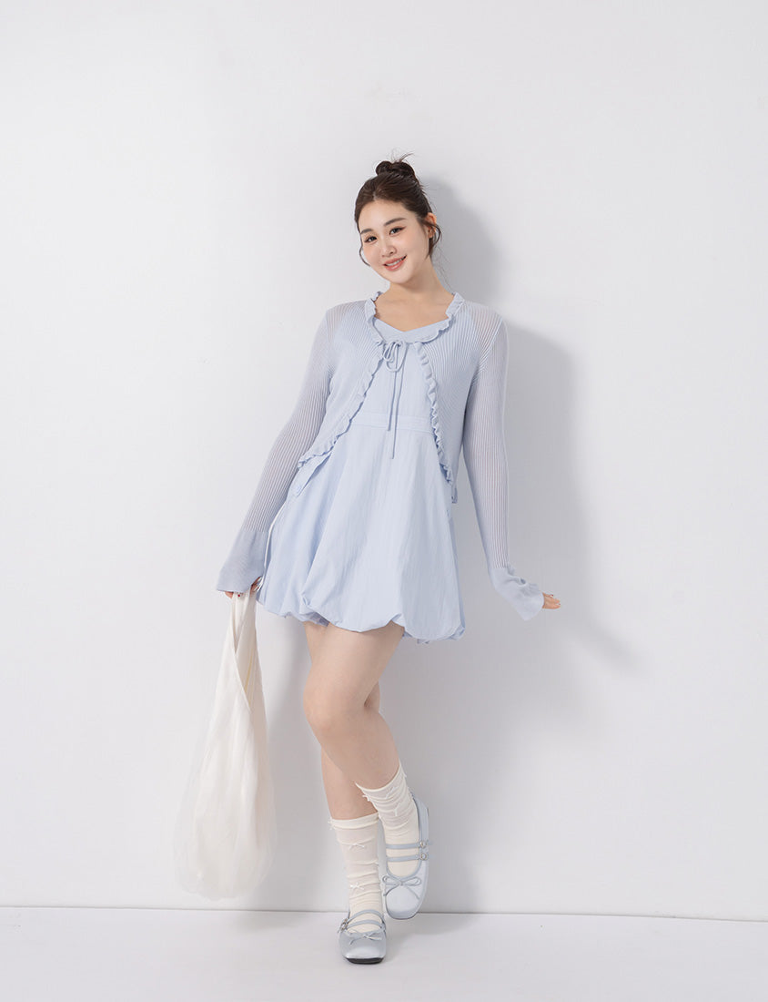 Cute Bubble Hem Adjustable Strap Plus Size Mini Dress
