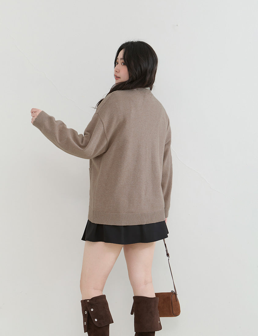 Cute Lettuce Trim V-Neck Knit Plus Size Cardigan