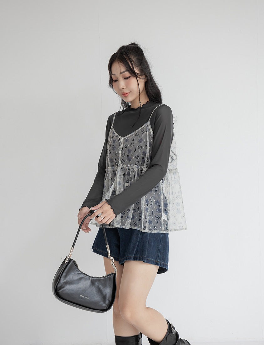 Versatile Ruffle Trim Sheer Long Sleeve Plus Size Top