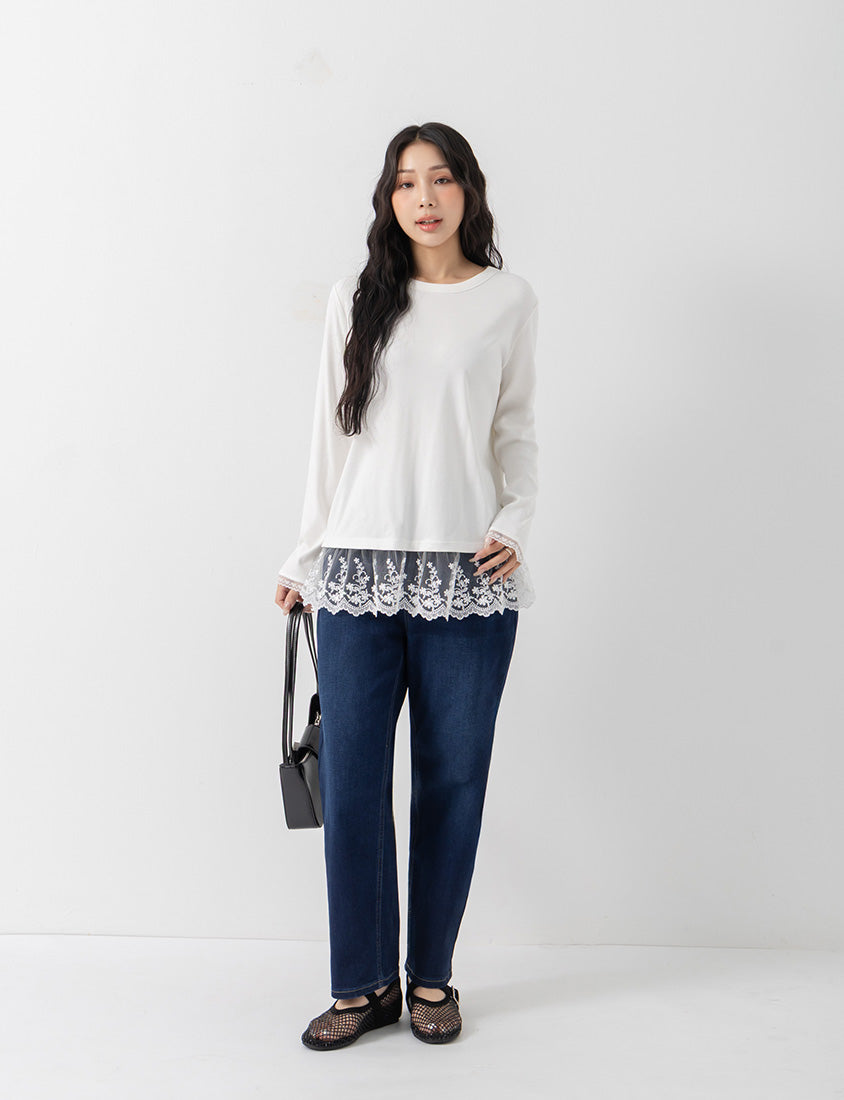 Layering Essential Lace Panel Knit Plus Size Top