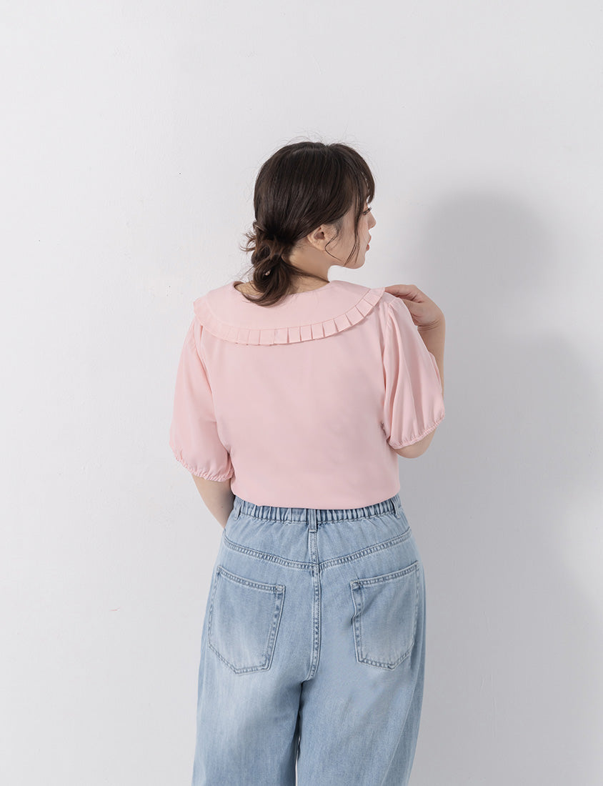 Statement Oversized Collar Tie-Waist Chiffon Plus Size Blouse