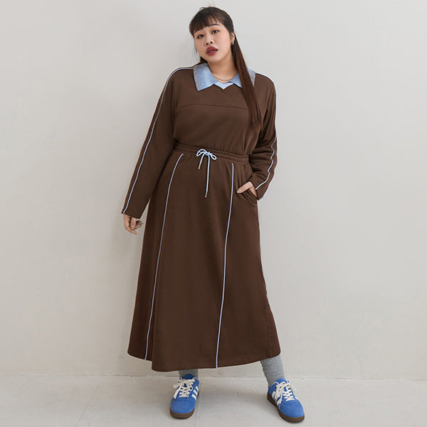 American Sporty Colorblock Piped Plus Size Maxi Skirt