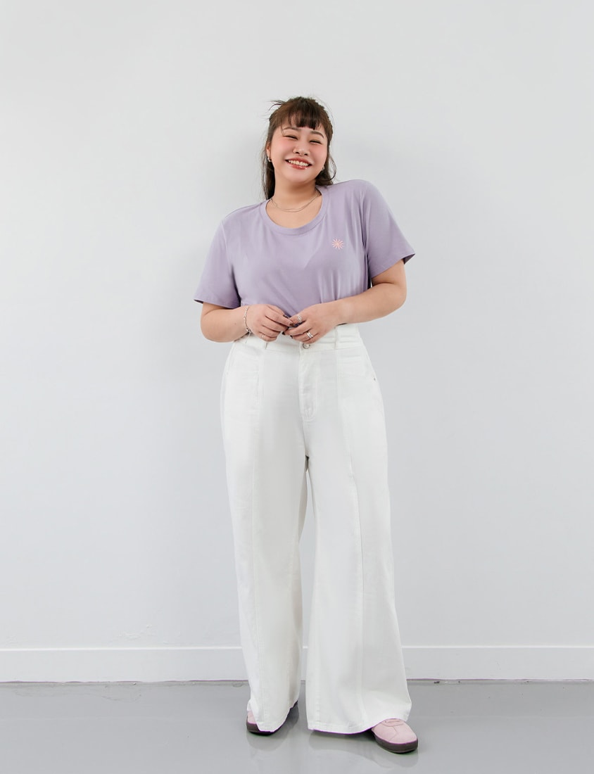 Apple-Shaped Friendly! Perfect Fit Twill Cotton Plus Size Wide Pants