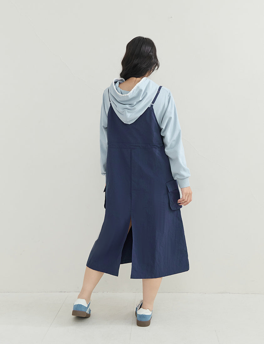 Vintage Utility Adjustable Strap Plus Size Maxi Dress
