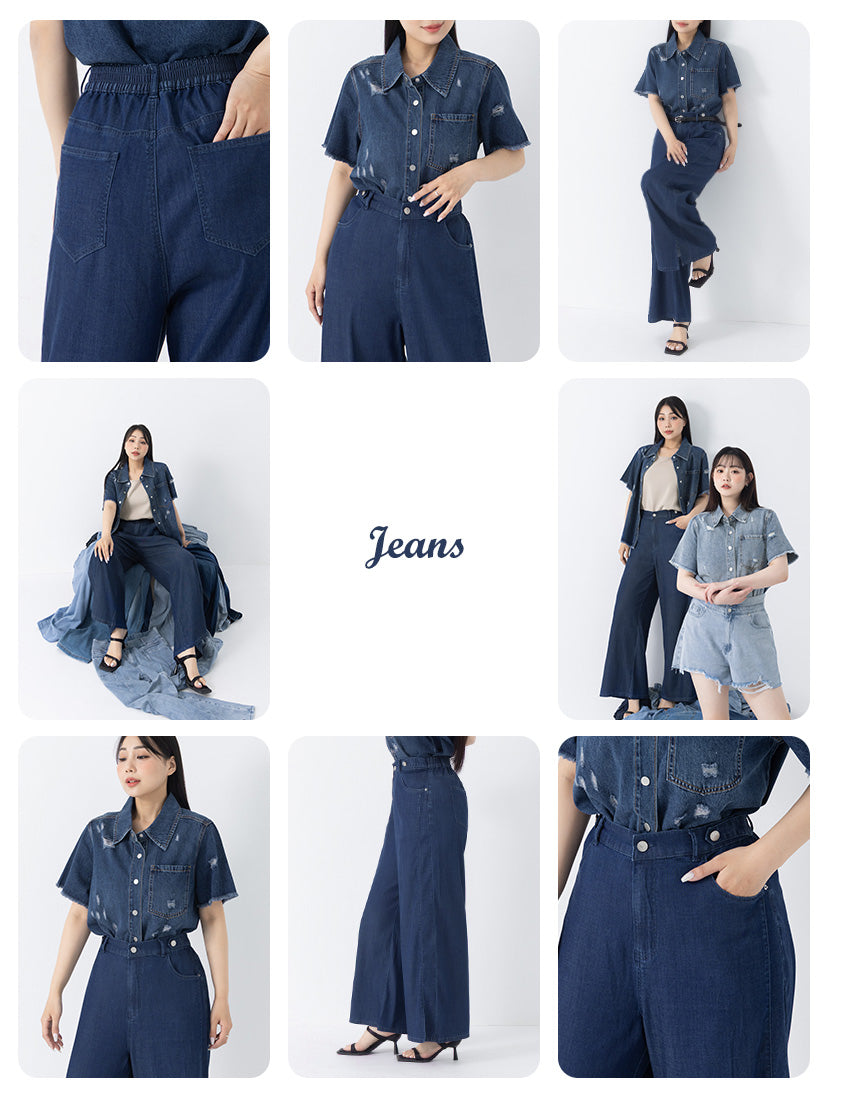 Lightweight Tencel Silky Denim Slit Plus Size Pants