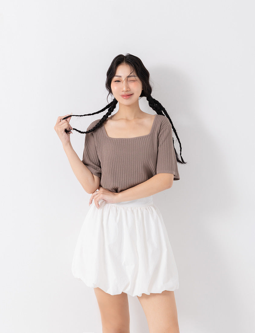 Classic Multicolor Square Neck Ribbed Knit Plus Size Top