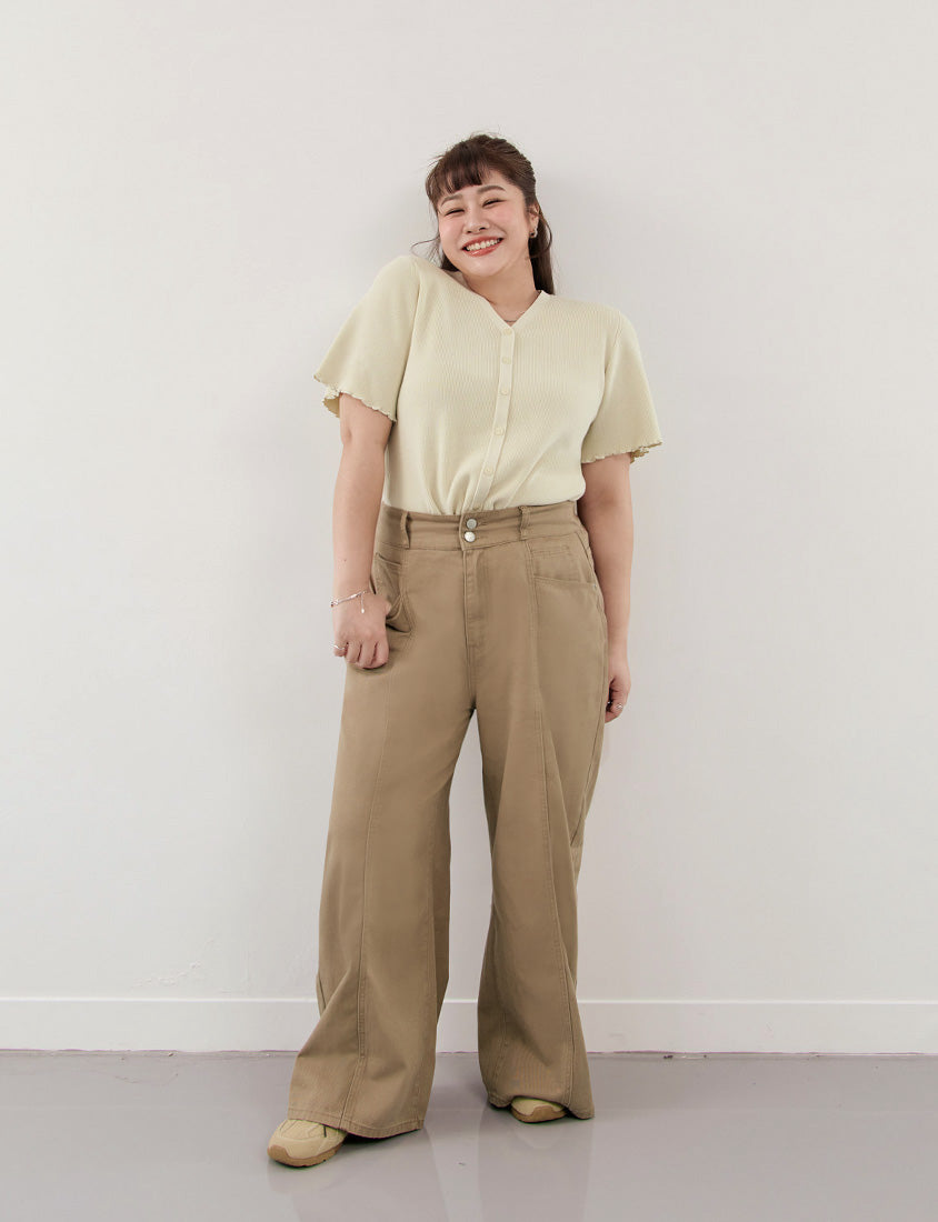 Apple-Shaped Friendly! Perfect Fit Twill Cotton Plus Size Wide Pants