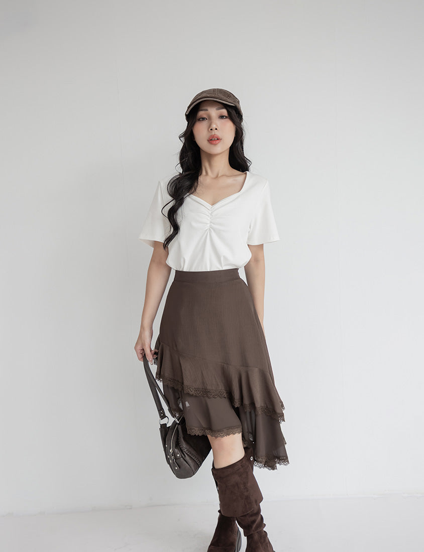 MUA! Layered Asymmetrical Lace Textured Plus Size Mini Skirt