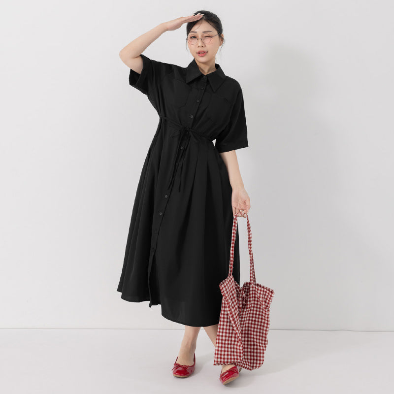 Vintage Japanese Style Button-Up Collar Plus Size Maxi Dress