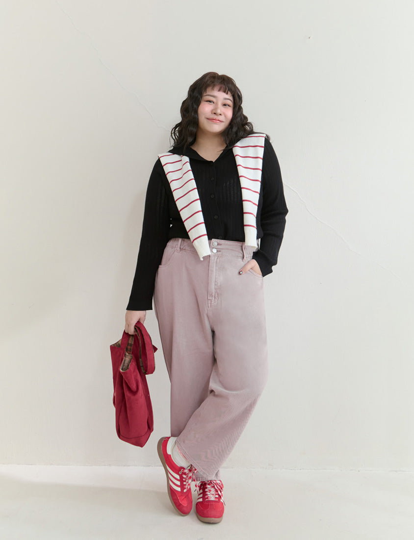Openwork Knit Hooded Button-Up Plus Size Long Sleeve Cardigan