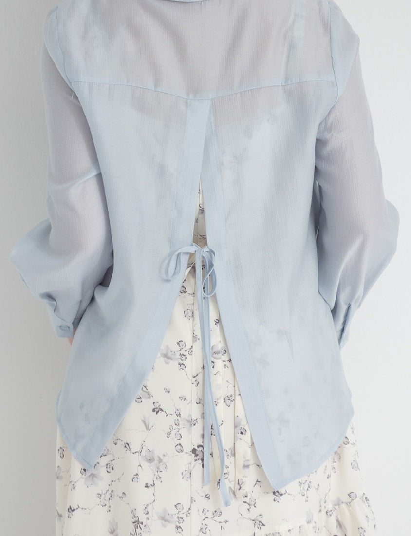Tencel Silky Sheer Back Slit Tie-Front Plus Size Shirt