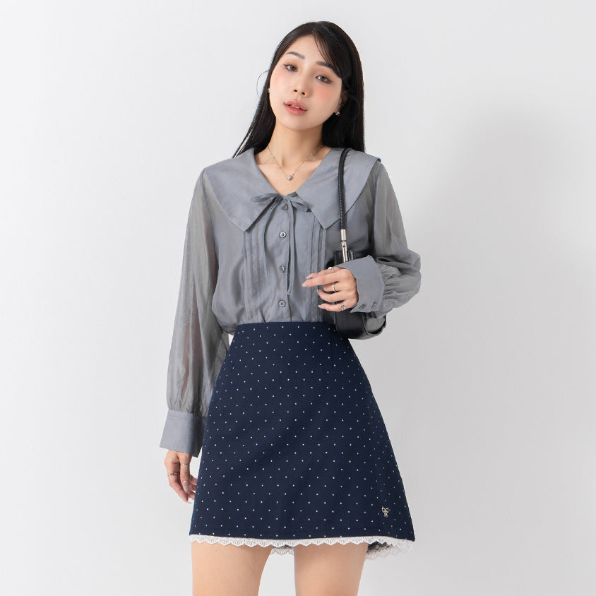 MISS. Ethereal Sheer Collared Plus Size Shirt (with Inner Cami)
