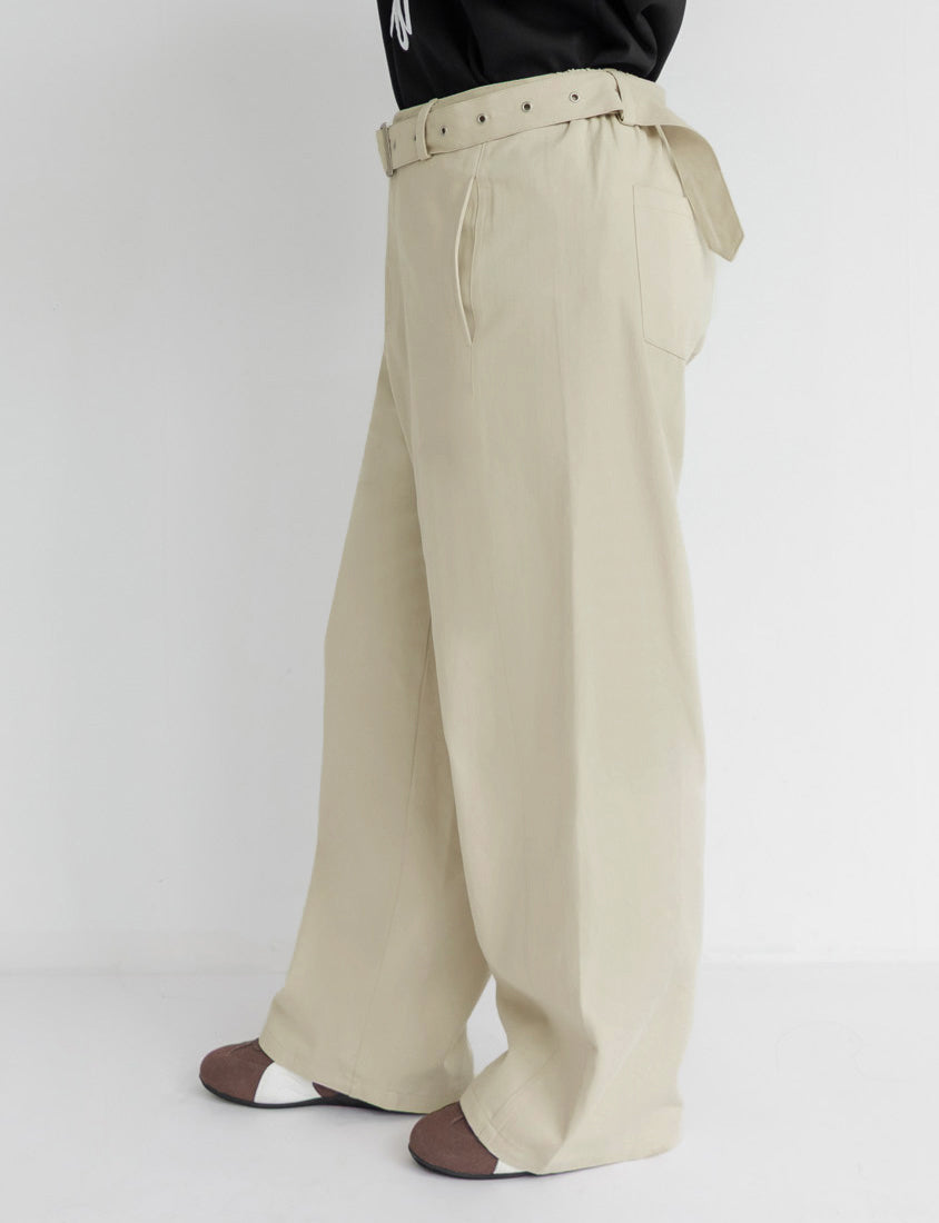 Versatile Twill Back Elastic Plus Size Straight Leg Pants (With Belt)