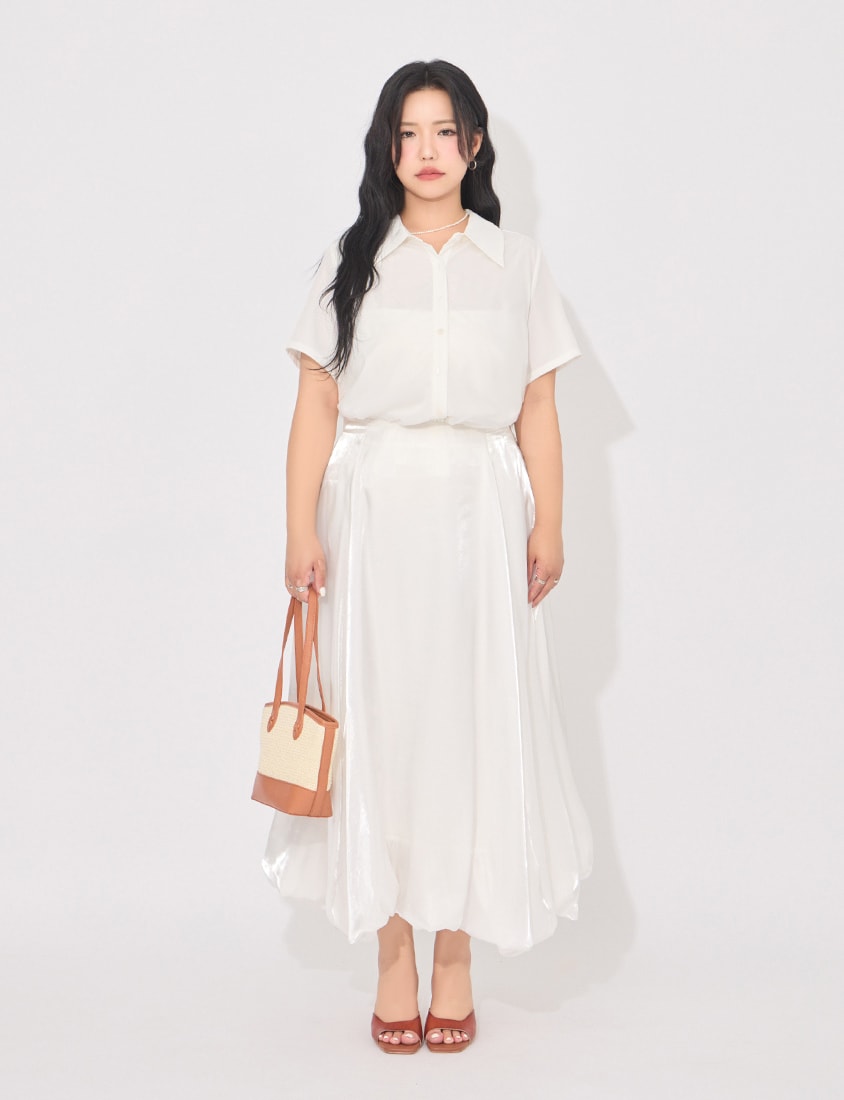 MORE U Elegant Sheer Double-Layer Plus Size Shirt