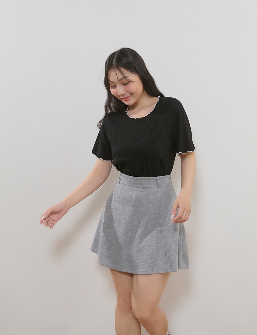 Cute Ruffle Trim Ribbed Plus Size Top