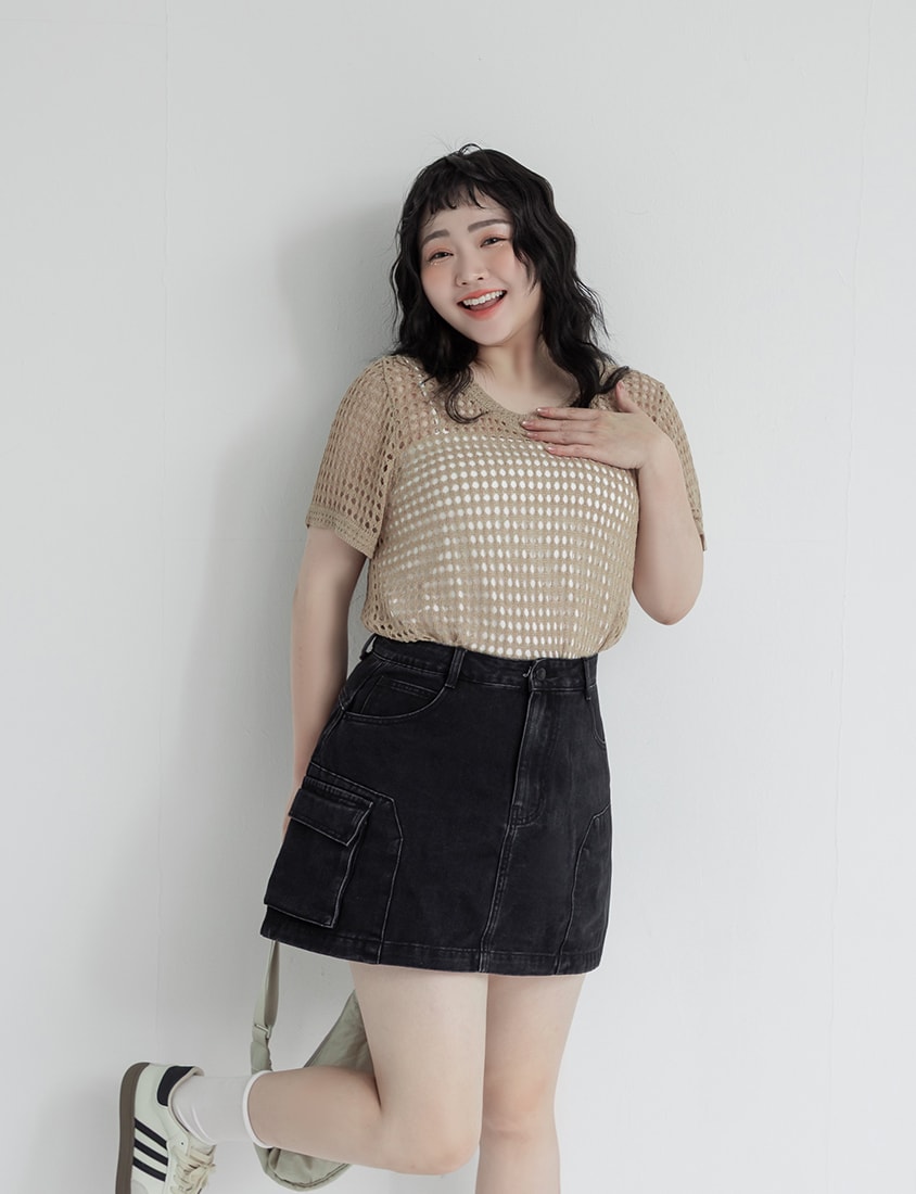 Summer Hollow Knit Short Sleeve Plus Size Top