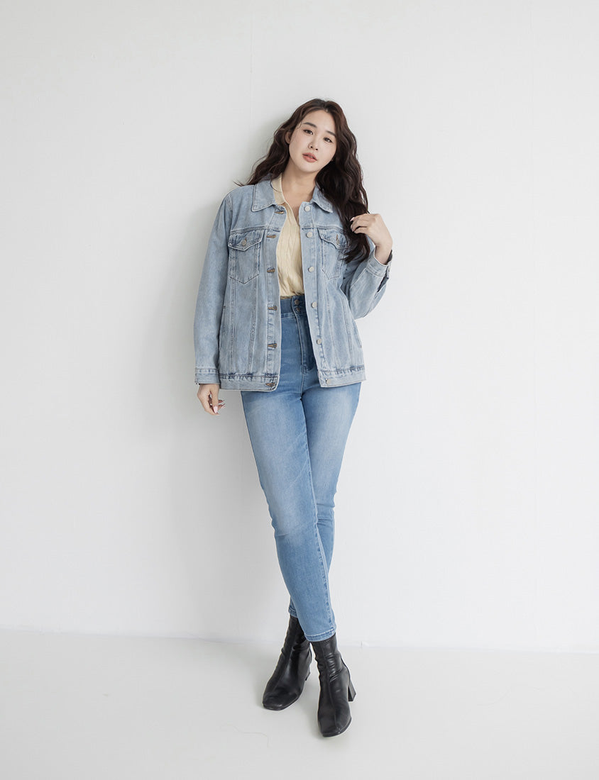 Heartbeat Applique Embroidered Oversized Denim Jacket (Unisex)
