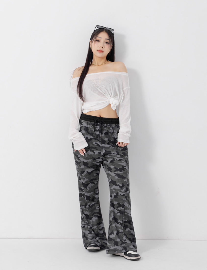 MUA! Cool Camo Drawstring Stitch Plus Size Flare Pants