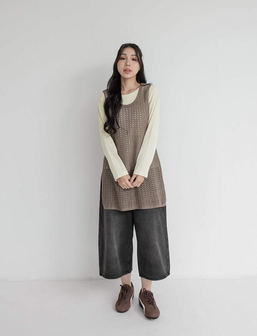 Japanese Style Layered Knit Cutout Plus Size Two-Piece Set
