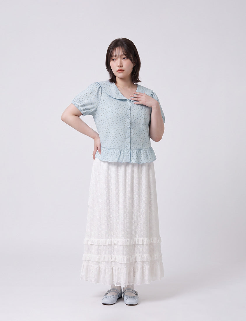 Fresh Floral Collared Cinched Waist Plus Size Blouse