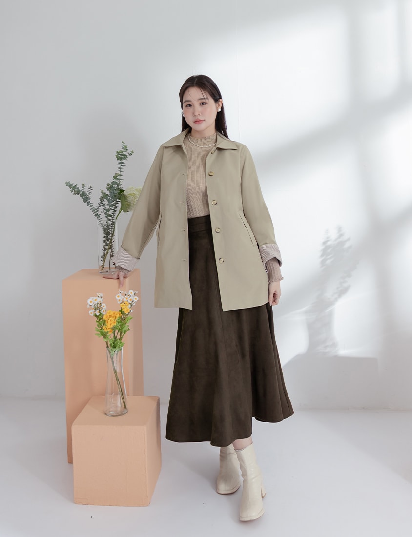 MISS.Korean Style Textured Mid-Length Plus Size Trench Coat (With Belt)