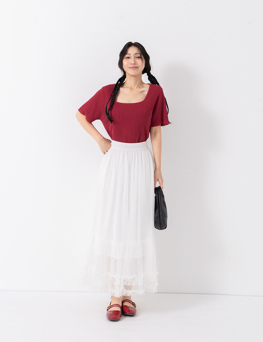 Classic Multicolor Square Neck Ribbed Knit Plus Size Top