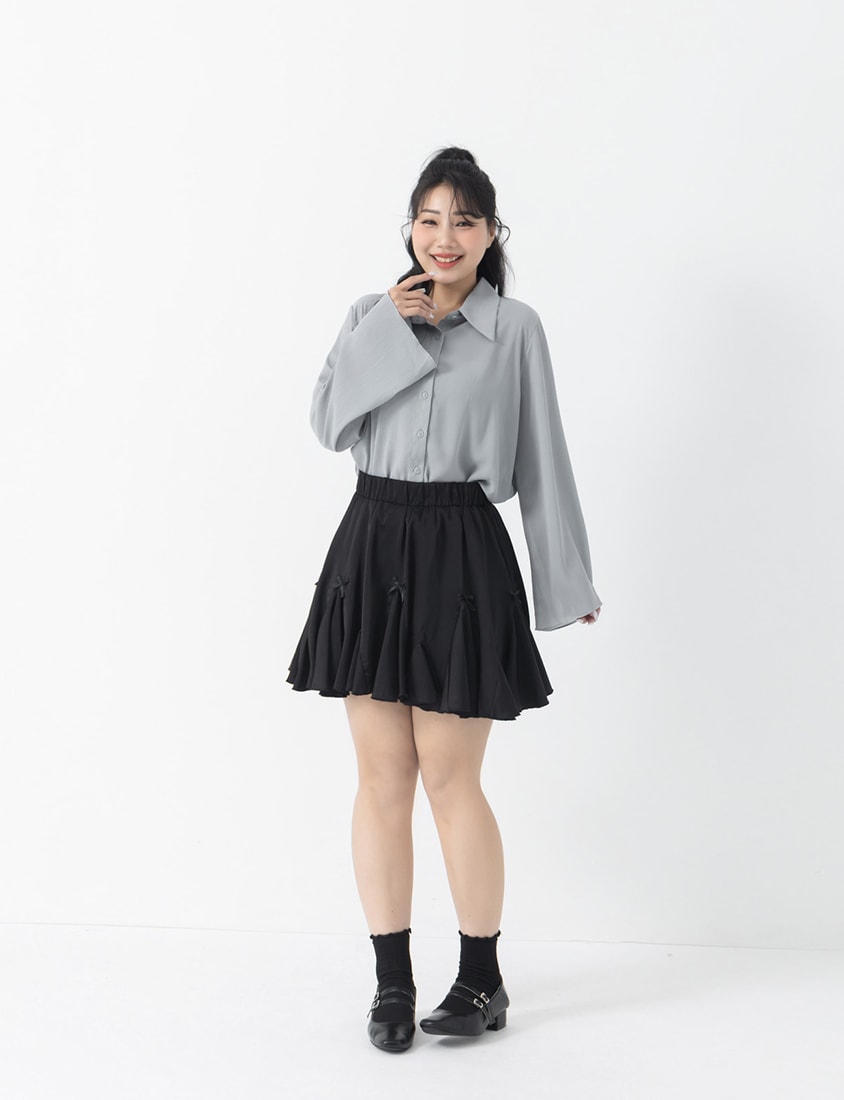 Sheer Crinkle Bell Sleeve Cropped Plus Size Shirt