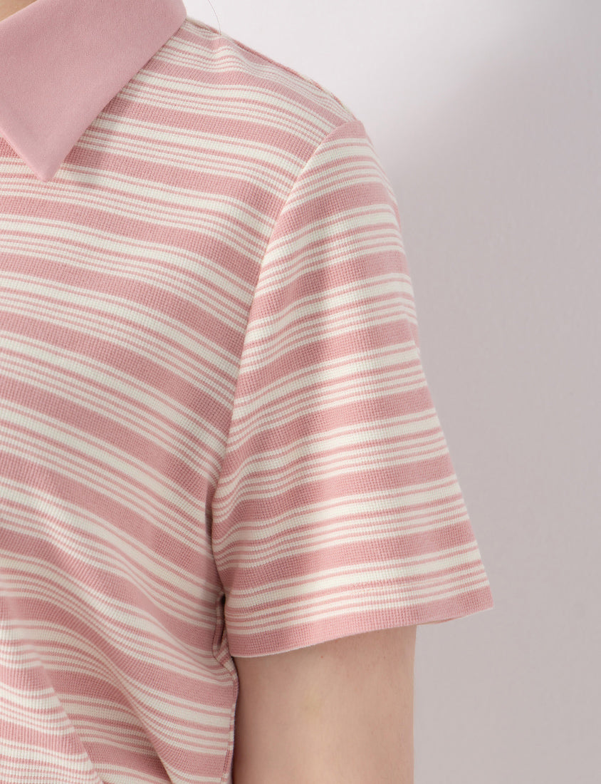 Youthful Contrast Stripe Polo Plus Size Top